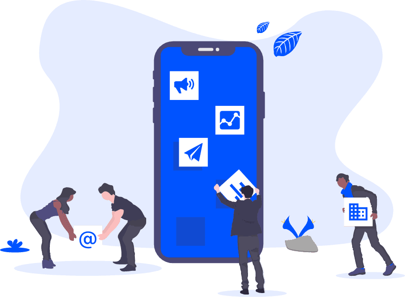 Illustration of a team building a digital product